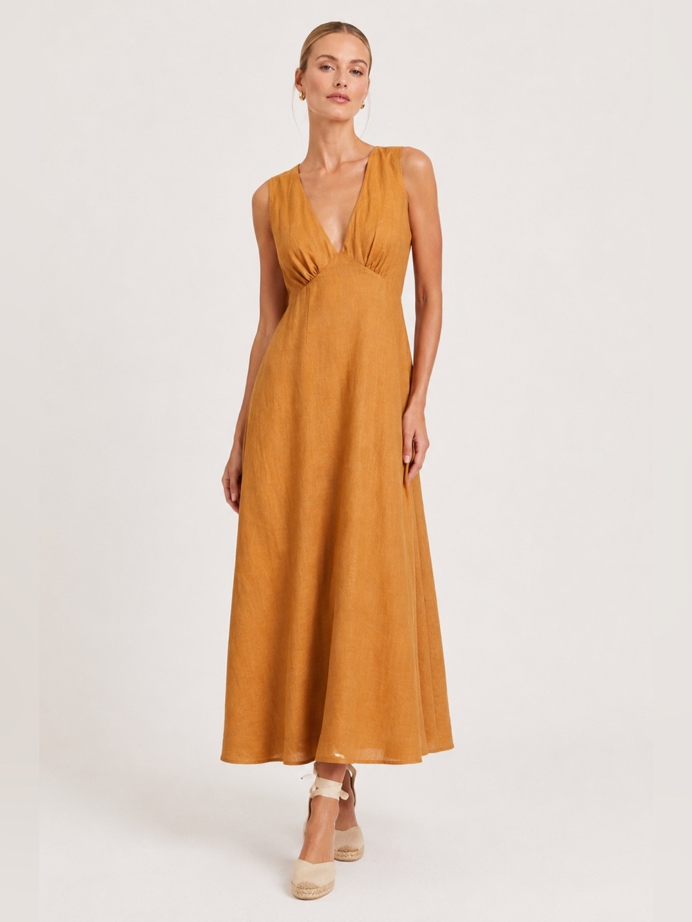 Magaschoni linen Sleeveless V-Neck Maxi Dress in Mustard